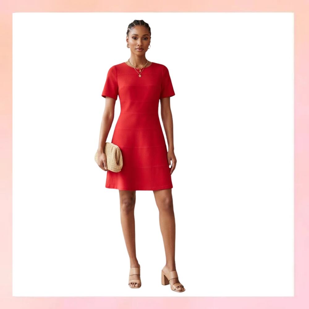 New Directions Red Short Sleeve Fit & Flare Mini Dress Size 4